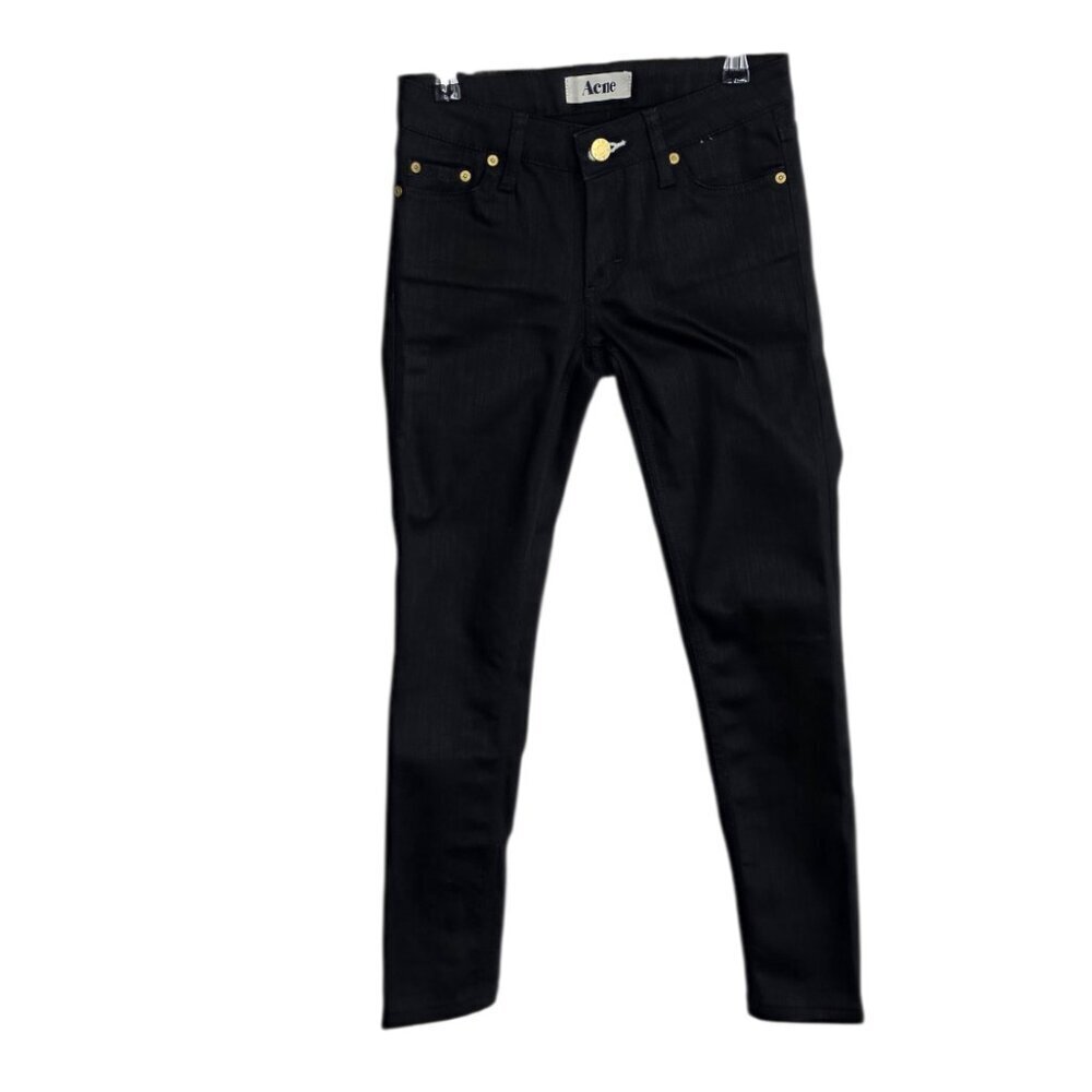Acne Kex Coated Look Skinny Jeans, Low Rise, Y2K, Black, Size 25